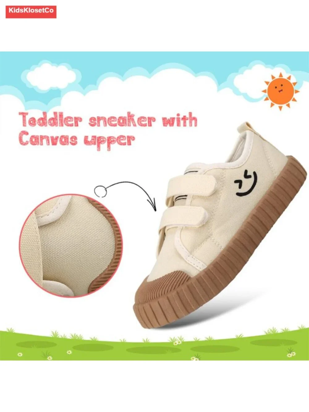 Toddler Canvas Sneakers with Dinosaur Print Hook & Loop Closure